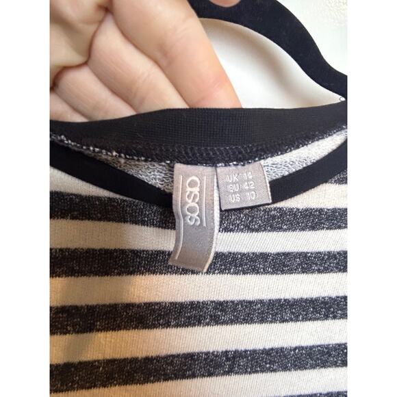 ASOS Striped Mini T Shirt Dress in Size 10 Preppy Nautical White Grey - Picture 5 of 7